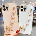 COROGI for iPhone 13 Mini Back Cover with Love Heart Bracelet Luxury 6D Plating Frame Shiny Chain Cases Soft Silicone Square Protective Mobile Phone Case for Girls Boy. 