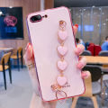 For iPhone 8 Plus / iPhone 7 Plus Back Cover with Love Heart Chain Wrist Strap Fashion Bracelet Shiny Plating Bumper Protective Case Silicone Shockproof Mobile Phone Cases. 