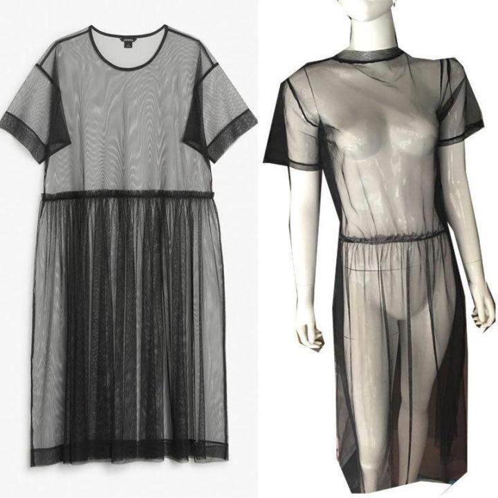 New%20Women%20Black%20Gauze%20Mesh%20Midi%20Sheer%20Maxi%20Tulle%20Long%20Dress%20Swimwear%20-%20Image%206