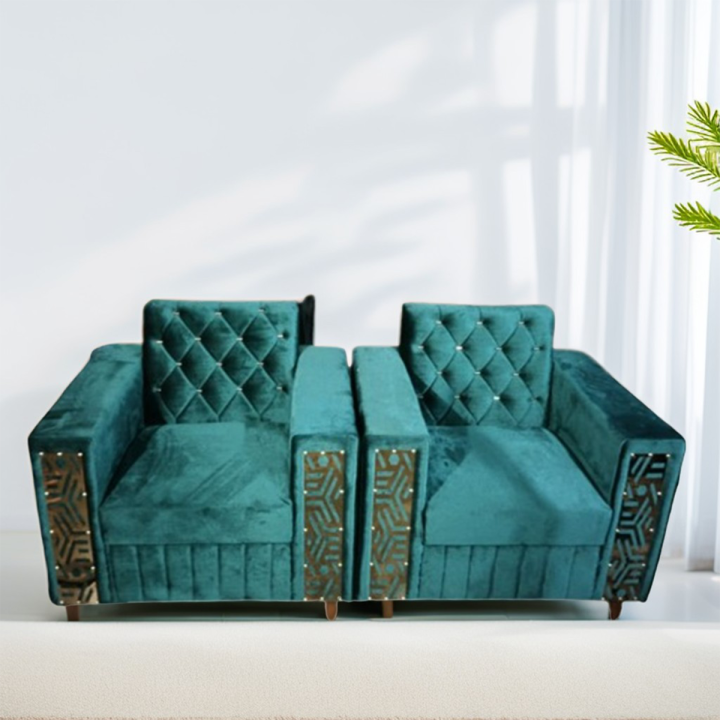 Five Seater Sofa Set Sea Green Color Malai Fabric Master Foam Beautifull Design