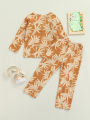 Baby Boy Girl Trousers Suit Autumn Leaves Print Long-sleeved T-shirt Trousers Two-piece Suit. 