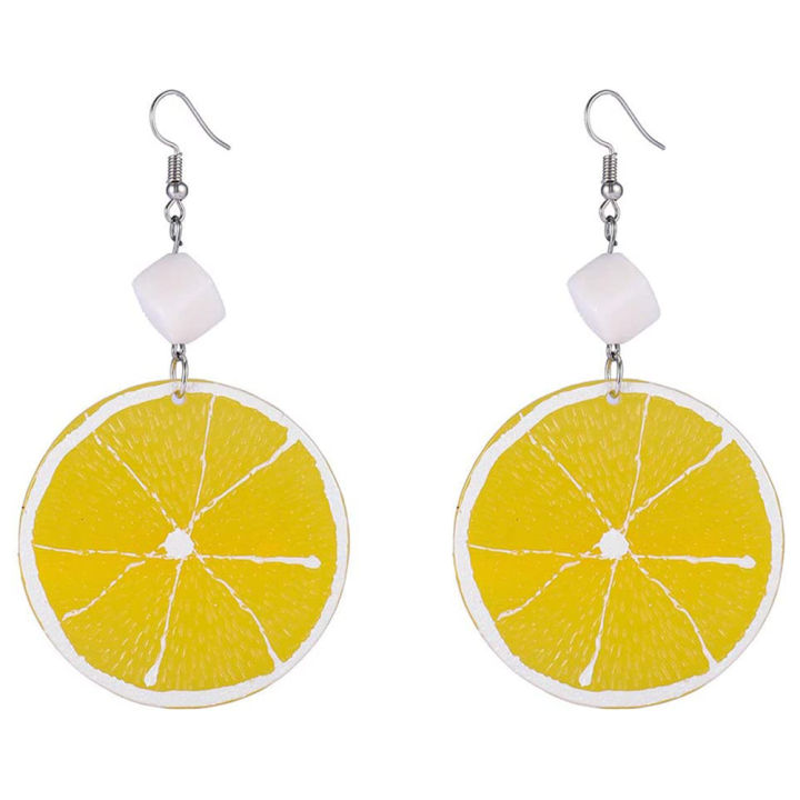 ARELENE Summer Resin Lemon Orange Slice Drop Earrings Women Acrylic Fruit Jewelry