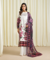 Unstitched 3-Piece  Shirt Foil Printed Blended Satin Shirt 2.3m Fabric: Blended Satin Colour: Off White & Mahenta  Dupatta Printed Blended Tissue Dupatta 2.5m Fabric: Blended Tissue Colour: Magenta  Trouser Dyed Viscose Raw Silk Trouser 2.5m Fabric: Visco. 