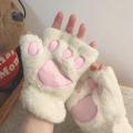 【Happytree】 Cute Cat Paw Fluffy Claw Fingerless Gloves Warm Soft Plush Fingerless Panda Glove Half Finger Women Winter Wear Christmas Gifts. 