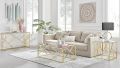 Modern Geometric Coffee Table - Rectangular Clear Glass & Gold Chrome Table - Stylish Center and Cocktail Table for Living Rooms, Home Decor. 