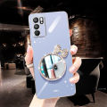 For OPPO A16 Back Cover + Bowknot Makeup Mirror Fashion Shiny Plating Square Bumper Bling Girls Phone Case Soft TPU Silicone Shockproof Back Cover. 
