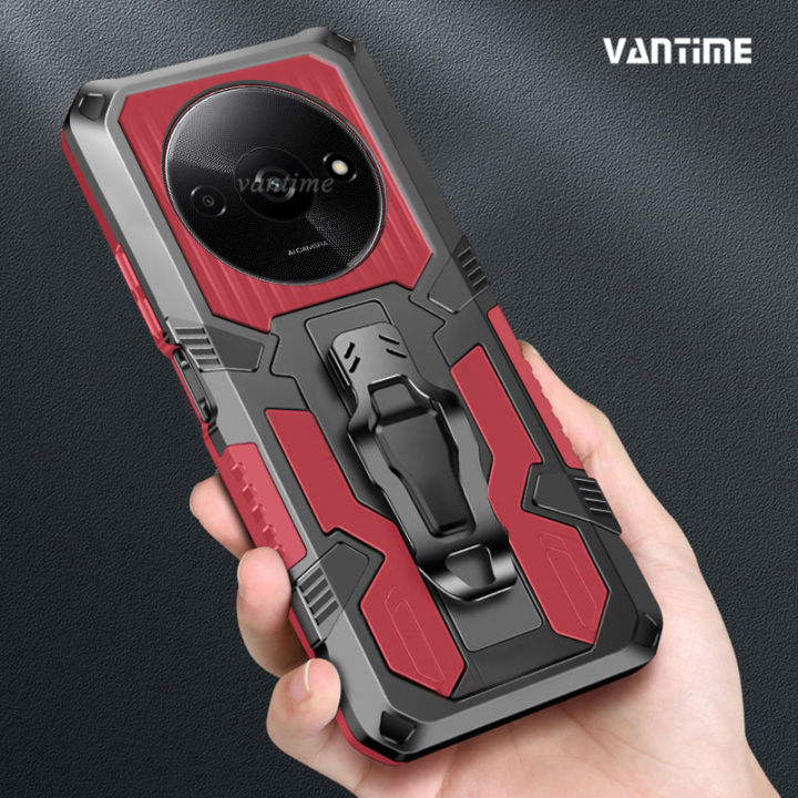 Vantime for Xiaomi Redmi A3 A3X Phone Back Belt Clip Case Kickstand Cover