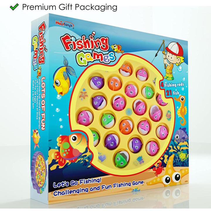 Fishing Game Toy Set with Rotating Board with Music On/Off Switch for Quiet Play, Includes, Safe and Durable Toy for Toddlers and Kids