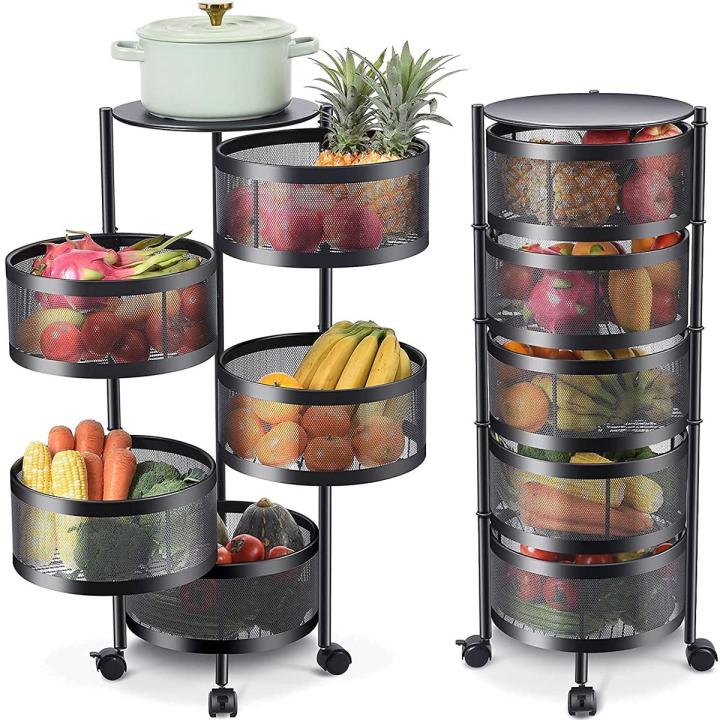 Layer Rotating Storage Cart Kitchen Vegetable Fruit Trolley with