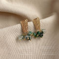 Handmade Design Sense Green Phantom Quartz Stone Earrings Female Niche Unique Style Retro Stud Earrings Stylish and Unique Earrings High Sense. 