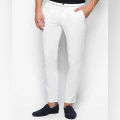 White Cotton Men Slim Fit Chinos. 