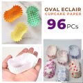 96PCs Oval Eclair Cup Cake Muffin Paper Liner Baking Cups Disposable , Bread Thick Baking Paper Cup Baking Cup Long Bread paper cup bread paper cup roti Boat-Shaped round - Multicolor. 