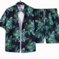 Fashion Male Short Sleeve Hawaiian Shirt linen Shirts + Short 2Pcs Linen Shirts + Shorts Assorted. 