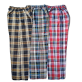 (Pack of 3) Men's Checkered Cotton Trousers – Comfortable Elastic Waist, Summer Casual with Pockets. 