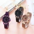 pack of 3 watch 360 degree rotation Women Mesh Magnet Buckle Starry Sky Watch Luxury Fashion Ladies Geometric Quartz Watch waterproof 2019 Model Magnetic Strip College/Office Girls. 