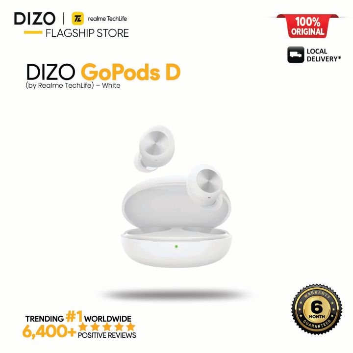 GoPods D by Dizo realme TechLife with ENC Noise Cancellation True Wireless Bluetooth Headset – White