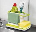 3 in 1 Kitchen Sink Organizer Stand Sink Draining Holder Towel Rack Storage Box (for Dishwasher Liquid, Brush, Cloth, Soap, Sponge). 