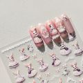 Noble Rococo Bunny Girl Pearl Butterfly Easter Egg Rabbit Soft Relief Self Adhesive 5D Nail Art Decoration Sticker 3D Nail Decal. 
