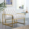 White Gold Stainless Steel Upholstered Fabric Accent Sofa - Single Seater Sofa with Arms, Upholstered Comfort, Stylish Couch for a Comfortable Living Room. 