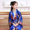 bellylady 1 Set Of Girl Dress Silk Satin Japanese Print Bow Performance Costume For 4-10 Years Old Kids. 