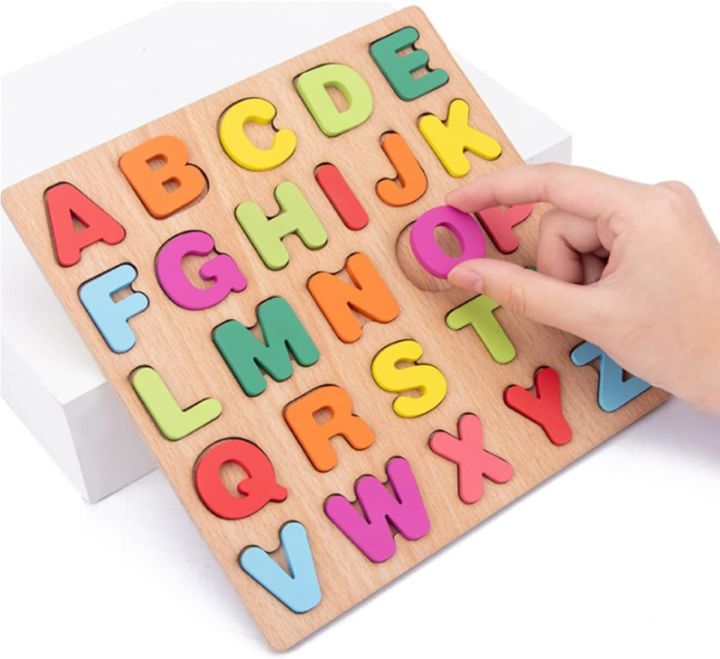 Kids Wooden 3D Alphabet Number Puzzle Board Baby Letter Digital ...