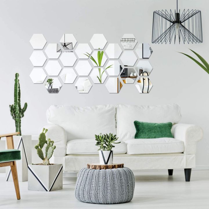 12PCS Removable Acrylic Mirror Setting Hexagon Wall Sticker Decal Honeycomb Mirror for Home Living Room Bedroom Decor