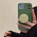 Korean Cute Circle Bracket Green Phone Case For iPhone 11 12 Pro XS Max X XR 7 8 Plus Holder Stylish Soft Silicone Back Cover. 