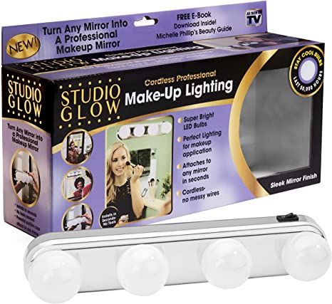Portable Super Bright Vanity Mirror Studio Glow Make Up Lighting with 4 LED Bulbs
