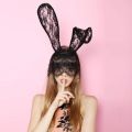 Black Lace Masquerade Mask Women Halloween Costume Party Rabbit Bunny Ears Lace Eye Mask Black. 