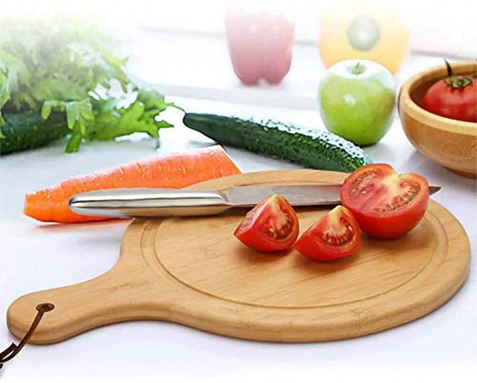 Loticy 6pcs 6-inch Bamboo Triangle Pizza Plates, 12-inch Round Dish Platter Set, Wood Pizza Plate, Stackable, Housewarming Gift, Easy To Clean, Not - View #6