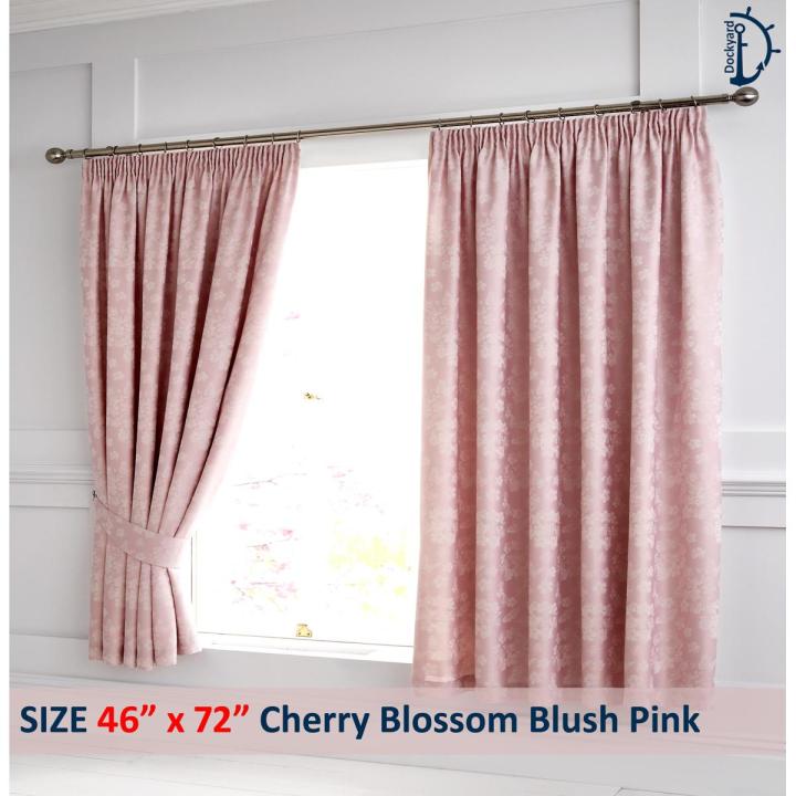 Cherry Blossom Jacquard Curtains - Blush Pink  Curtains set for room  Pair packed with Free Tie Backs