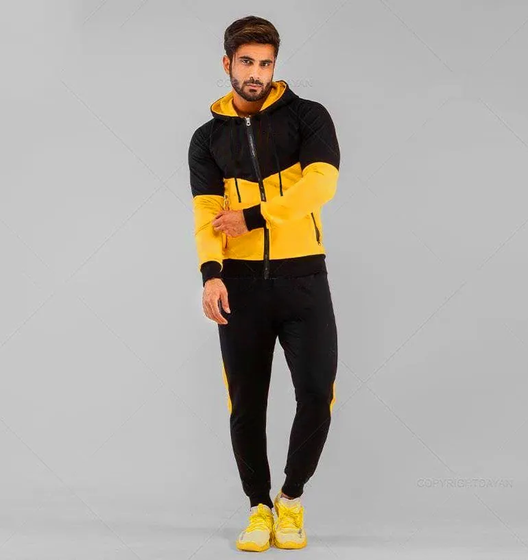 Black and yellow panelling tracksuit for men Daraz.pk