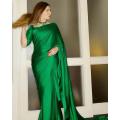 Green Satin Saree for Girls and Women. 