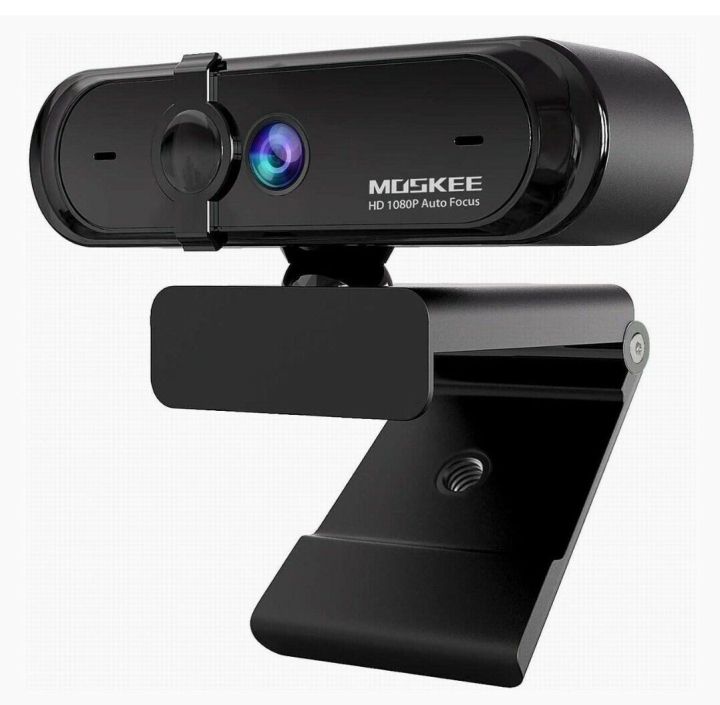 Moskee Full HD 1080P Webcam with Microphone, Auto Focus, Cover, Exposure Compensation, USB Connection, PC Camera for Video Chat and Recording, Live Streaming, Compatible with Windows, Mac and Android UK IMPORT