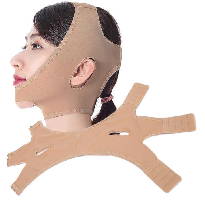 High Quality Double Chin Breathable Face Lifting Belt v shape Face Slimming Belt for Women Anti Double Chin Belts Ultra-thin Strap Band Anti Wrinkle Mask for Women(Beige -LARGE)