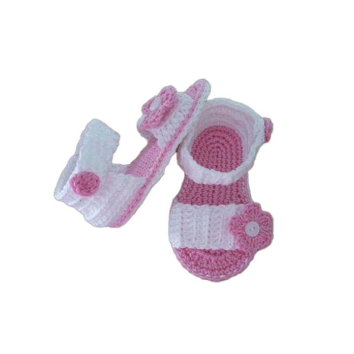 Cinderella Pink Flower Woolen Handmade Crochet Baby Summer Sandal