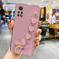 For Xiaomi Redmi Note 11 Back Cover with Love Heart Wristband Chain Fashion Shiny Bracelet Square Bumper Camera Lens Protection Soft Silicone Protective Case. 