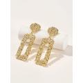 Open Rectangle Textured Drop Earrings. 