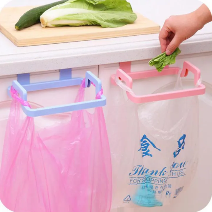 Kitchen Cabinet Door Garbage Holder Plastic Trash Bag Organizer with Hanging Towel Clip for Smart Kitchen - No Installation Required