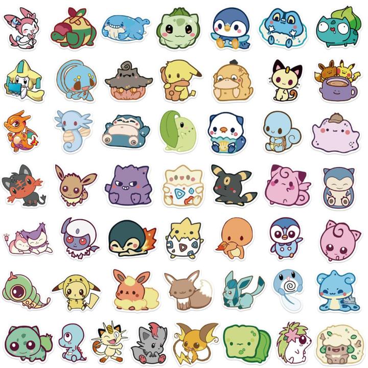 50pcs Kawaii Pokemon Cartoon Stationery Stickers for Luggage Handbook Scrapbooking DIY Decoration Waterproof Removable Sticker