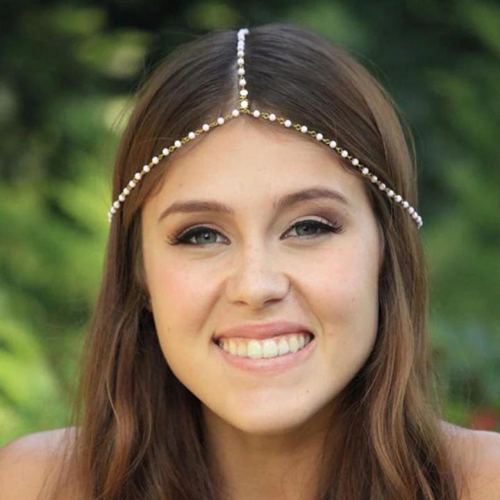 Women's Simulated Pearl Tassel Head Chain Jewelry Forehead Dance Headpiece Hair Jewelry Band Chains Hair Accessory