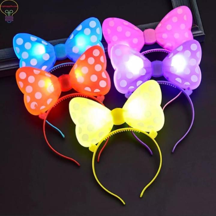 Light Up Bow Ties GIRL LED Flashing Blinking Hair Bows Hair Band Fancy plastic headband