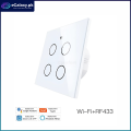 WiFi Smart Touch Light Switch Panel 4 Gang | No Neutral Wire Required | Glass Panel | App & Voice Control with Alexa & Google Assistant | Remote & Timer Function | Smartlife/Tuya Compatible | Modern Design for Home Automation. 