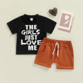 Baby Boys 2PCS Pants Set, Short Sleeve Letter Print O-Neck T-Shirt + Plain White Straps Short Pants, Toddler Boys Summer Clothes. 