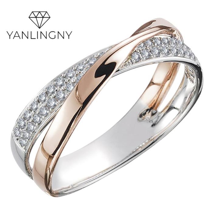 Newest Fresh Two Tone X Shape Cross Ring For Women Wedding Trendy Jewelry Dazzling CZ Stone Large Modern Anillmodern Rings