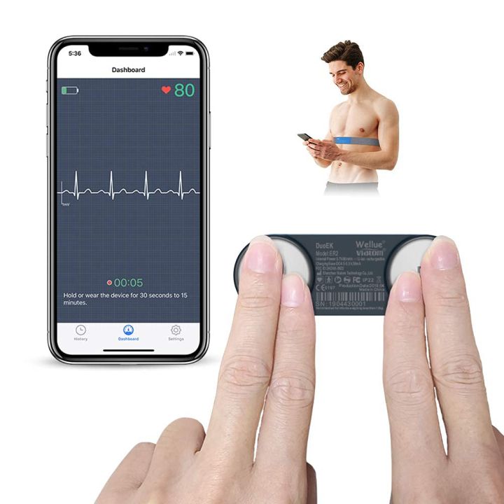 ECG Monitor Heart Monitor Chest Strap, Wearable ECG Monitor, Bluetooth Wireless with iOS & Android APP, 15 Minutes Monitoring, Portable Heart Rate Monitor Mobile for Home Use (Black)