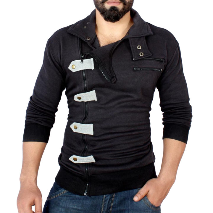 Black Side Zipper Loop Style Detachable Hood Mock FS-4584