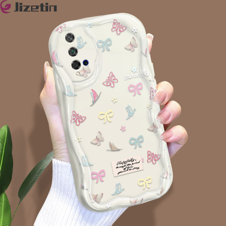 Jizetin for Honor 20 90 Lite 5G Huawei Nova 5T Pro 7 9 10 SE P40 P30 Pro Back Cover Colorful Bowknot Cream Wavy Edge Soft Silicone Phone Case