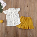 Baby Girl Pageant Lace T-shirt White Top&Tutu Yellow Skirt Party Outfits Clothes 2PCS Set. 