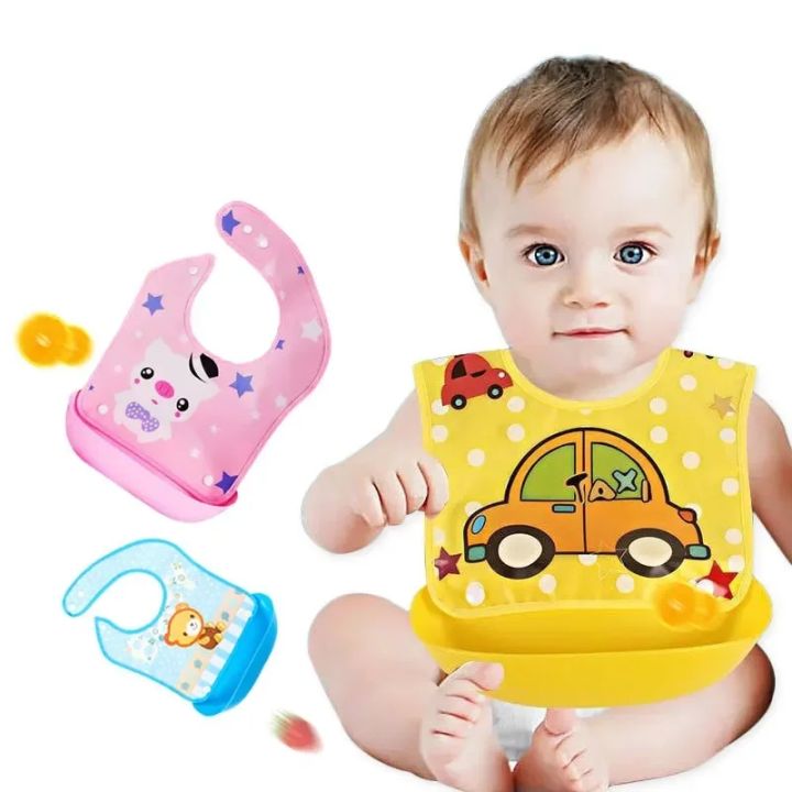 Baby Feeding Bib Waterproof Baby Bib With Catcher Plastic Bibs Eating Meal Pocket Detachable